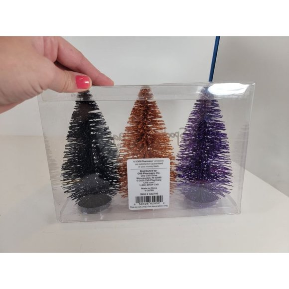 New Pack of 2 Glitter Bristle Bottle Brush Trees Glitter Black, Orange 6" each - Picture 4 of 5